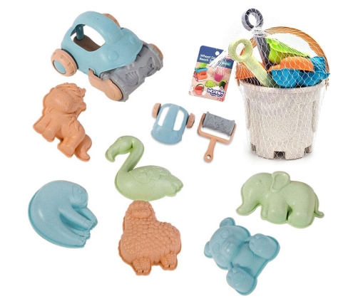 WOOPIE GREEN Zestaw do Piasku z Wiaderkiem i Samochodzikiem 10 el. BIODEGRADOWALNY ORGANICZNY MATERIAŁ