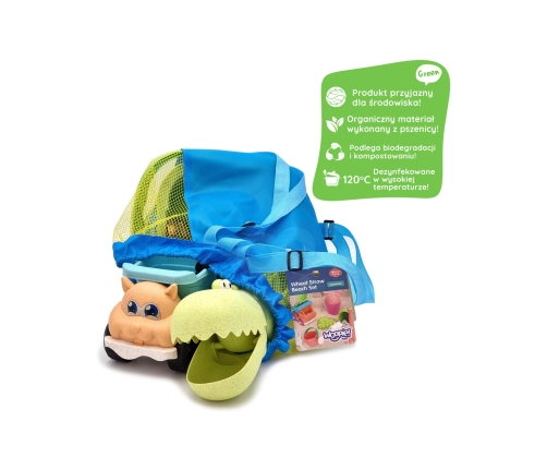 WOOPIE GREEN Zestaw do Piasku z Wiaderkiem i Łopatką Krokodyl w Plecaku 10 el. BIODEGRADOWALNY ORGANICZNY MATERIAŁ