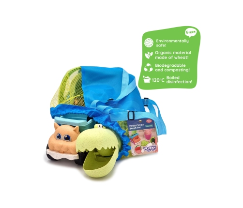 WOOPIE GREEN Zestaw do Piasku z Wiaderkiem i Łopatką Krokodyl w Plecaku 10 el. BIODEGRADOWALNY ORGANICZNY MATERIAŁ