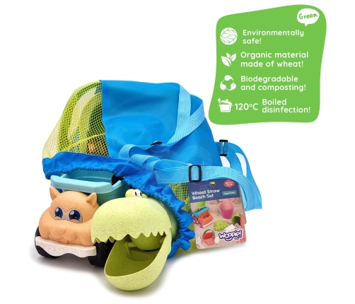 WOOPIE GREEN Zestaw do Piasku z Wiaderkiem i Łopatką Krokodyl w Plecaku 10 el. BIODEGRADOWALNY ORGANICZNY MATERIAŁ