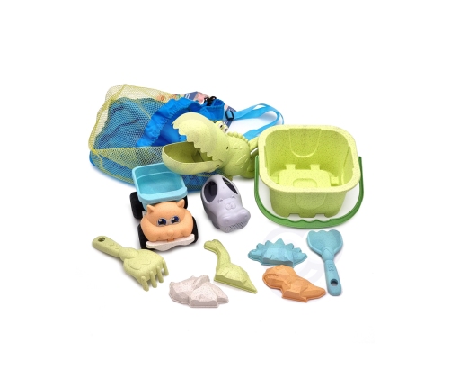 WOOPIE GREEN Zestaw do Piasku z Wiaderkiem i Łopatką Krokodyl w Plecaku 10 el. BIODEGRADOWALNY ORGANICZNY MATERIAŁ