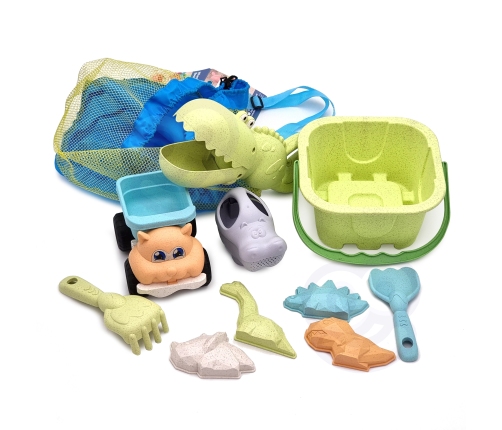 WOOPIE GREEN Zestaw do Piasku z Wiaderkiem i Łopatką Krokodyl w Plecaku 10 el. BIODEGRADOWALNY ORGANICZNY MATERIAŁ