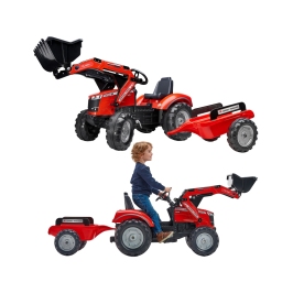 Трактор с педалями с ковшом и прицепом FALK Massey Ferguson Red