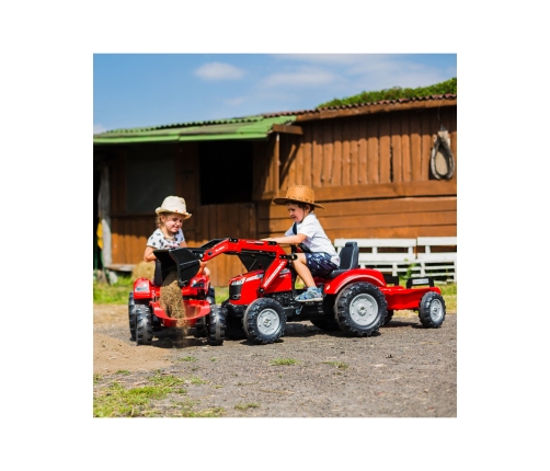 Трактор с педалями с ковшом и прицепом FALK Massey Ferguson Red