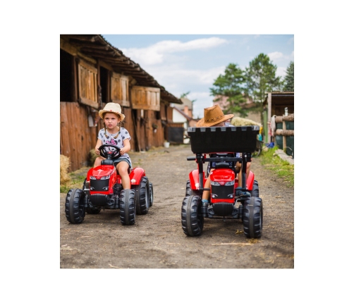 Трактор с педалями с ковшом и прицепом FALK Massey Ferguson Red