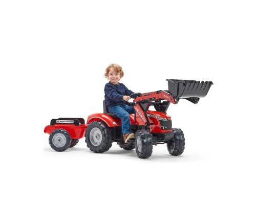 Трактор с педалями с ковшом и прицепом FALK Massey Ferguson Red