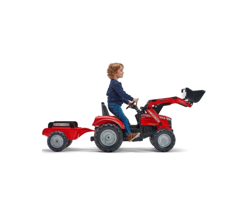 Трактор с педалями с ковшом и прицепом FALK Massey Ferguson Red