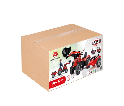 Трактор с педалями с ковшом и прицепом FALK Massey Ferguson Red
