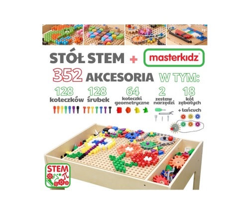 MASTERKIDZ Drewniany Stół Edukacyjny +AKCESORIA STEM WALL