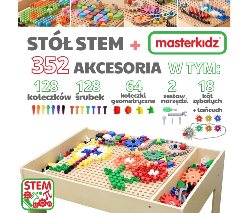 MASTERKIDZ Drewniany Stół Edukacyjny +AKCESORIA STEM WALL
