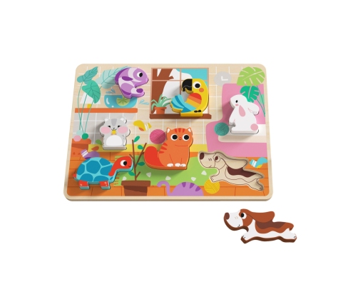 Tooky Toy Drewniane Puzzle Montessori Zwierzątka Dom Dopasuj Kształty