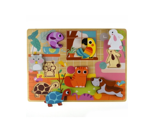 Tooky Toy Drewniane Puzzle Montessori Zwierzątka Dom Dopasuj Kształty
