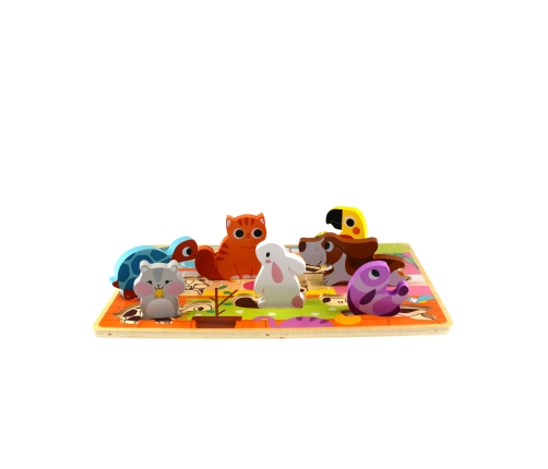 Tooky Toy Drewniane Puzzle Montessori Zwierzątka Dom Dopasuj Kształty