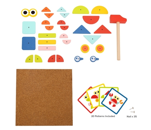 WOOPIE GREEN Drewniana Przybijanka z Młotkiem Układanka 20 wzorów 82 el. Certyfikat FSC