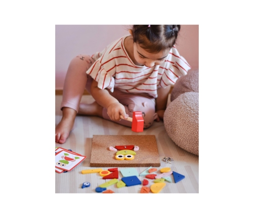 WOOPIE GREEN Drewniana Przybijanka z Młotkiem Układanka 20 wzorów 82 el. Certyfikat FSC