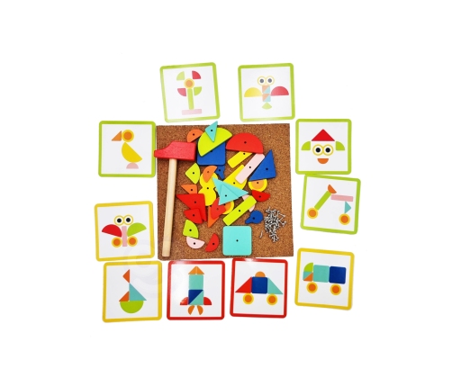 WOOPIE GREEN Drewniana Przybijanka z Młotkiem Układanka 20 wzorów 82 el. Certyfikat FSC