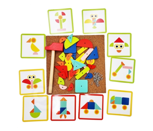 WOOPIE GREEN Drewniana Przybijanka z Młotkiem Układanka 20 wzorów 82 el. Certyfikat FSC
