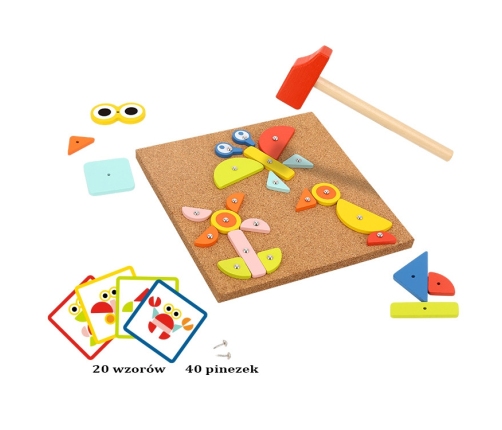 WOOPIE GREEN Drewniana Przybijanka z Młotkiem Układanka 20 wzorów 82 el. Certyfikat FSC