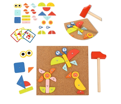 WOOPIE GREEN Drewniana Przybijanka z Młotkiem Układanka 20 wzorów 82 el. Certyfikat FSC