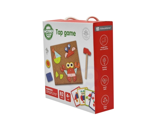 WOOPIE GREEN Drewniana Przybijanka z Młotkiem Układanka 20 wzorów 82 el. Certyfikat FSC