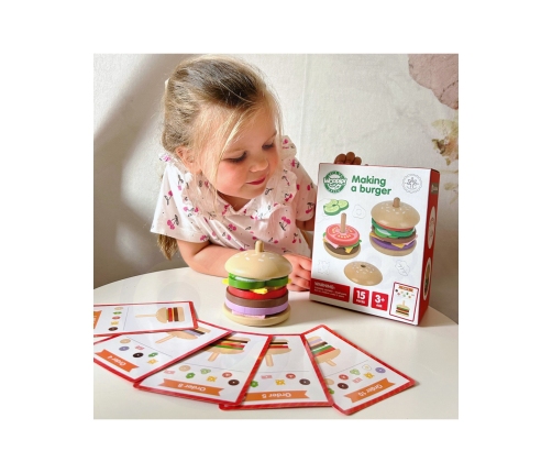 WOOPIE GREEN Drewniany Burger Restauracja Układanka dla Dzieci 15 el. Certyfikat FSC