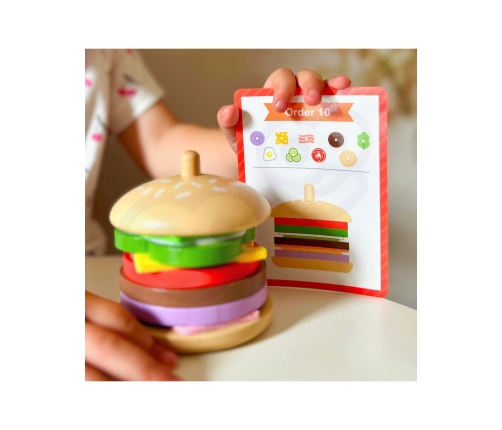 WOOPIE GREEN Drewniany Burger Restauracja Układanka dla Dzieci 15 el. Certyfikat FSC