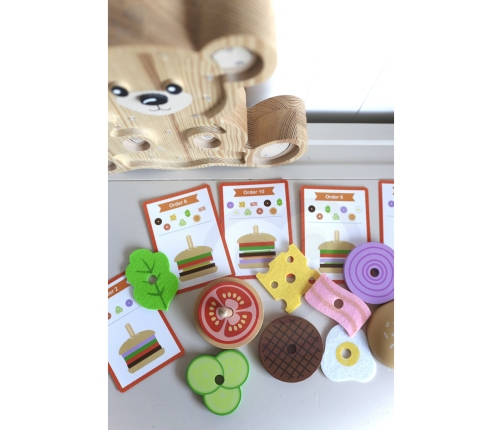 WOOPIE GREEN Drewniany Burger Restauracja Układanka dla Dzieci 15 el. Certyfikat FSC