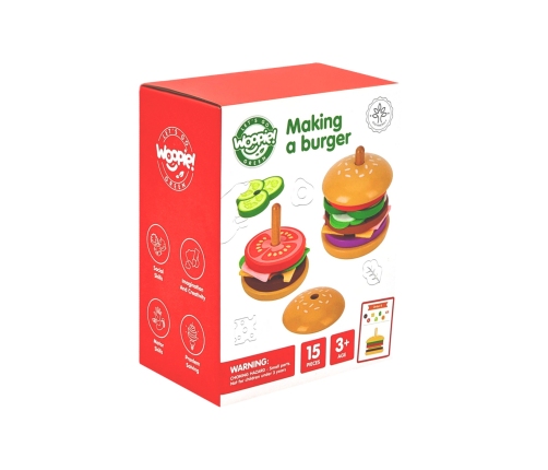 WOOPIE GREEN Drewniany Burger Restauracja Układanka dla Dzieci 15 el. Certyfikat FSC