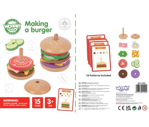 WOOPIE GREEN Drewniany Burger Restauracja Układanka dla Dzieci 15 el. Certyfikat FSC