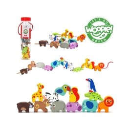 WOOPIE GREEN Drewniane Klocki do Nawlekania Zwierzęta Safari ZOO 13 el. WOOPIE GREEN Drewniane Klocki do Nawlekania Zwierzęta Safari ZOO 13 el.