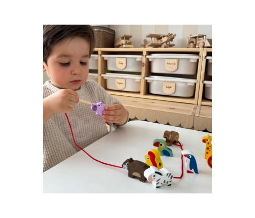 WOOPIE GREEN Drewniane Klocki do Nawlekania Zwierzęta Safari ZOO 13 el.