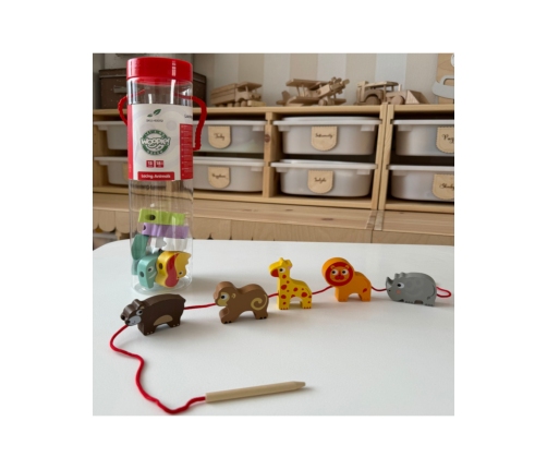 WOOPIE GREEN Drewniane Klocki do Nawlekania Zwierzęta Safari ZOO 13 el.