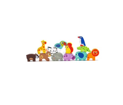 WOOPIE GREEN Drewniane Klocki do Nawlekania Zwierzęta Safari ZOO 13 el.