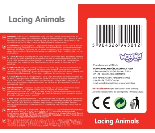 WOOPIE GREEN Drewniane Klocki do Nawlekania Zwierzęta Safari ZOO 13 el.