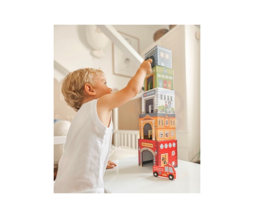 WOOPIE GREEN Układanka Kostki Miasto Pojazdy w Pudełkach + Figurki 10 el.