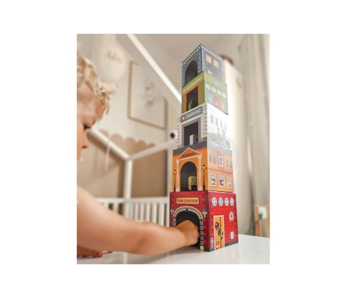 WOOPIE GREEN Układanka Kostki Miasto Pojazdy w Pudełkach + Figurki 10 el.