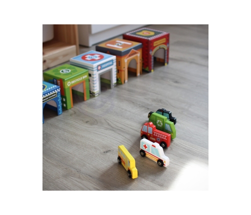 WOOPIE GREEN Układanka Kostki Miasto Pojazdy w Pudełkach + Figurki 10 el.