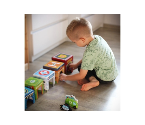 WOOPIE GREEN Układanka Kostki Miasto Pojazdy w Pudełkach + Figurki 10 el.