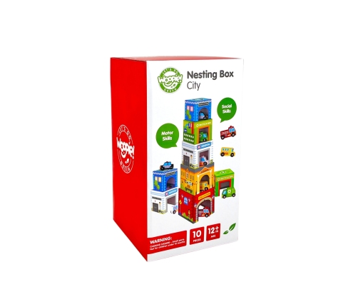 WOOPIE GREEN Układanka Kostki Miasto Pojazdy w Pudełkach + Figurki 10 el.