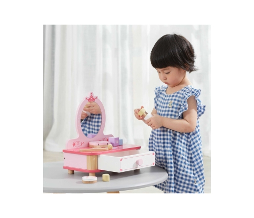 VIGA Drewniana Toaletka Różowa Do Makijażu z Lustrem + Akcesoria