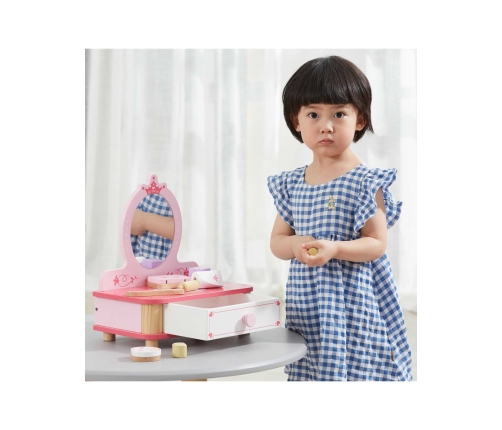 VIGA Drewniana Toaletka Różowa Do Makijażu z Lustrem + Akcesoria