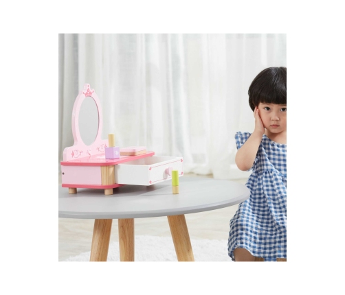 VIGA Drewniana Toaletka Różowa Do Makijażu z Lustrem + Akcesoria