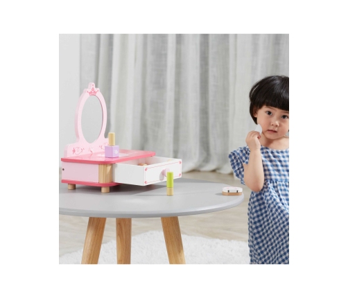 VIGA Drewniana Toaletka Różowa Do Makijażu z Lustrem + Akcesoria