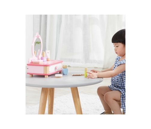 VIGA Drewniana Toaletka Różowa Do Makijażu z Lustrem + Akcesoria
