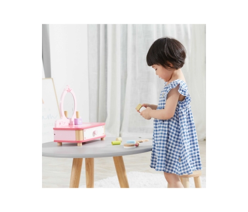 VIGA Drewniana Toaletka Różowa Do Makijażu z Lustrem + Akcesoria