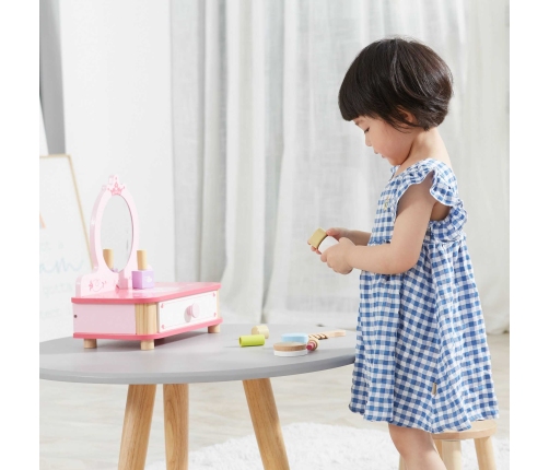 VIGA Drewniana Toaletka Różowa Do Makijażu z Lustrem + Akcesoria