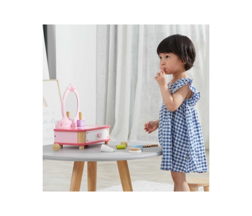 VIGA Drewniana Toaletka Różowa Do Makijażu z Lustrem + Akcesoria