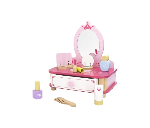 VIGA Drewniana Toaletka Różowa Do Makijażu z Lustrem + Akcesoria