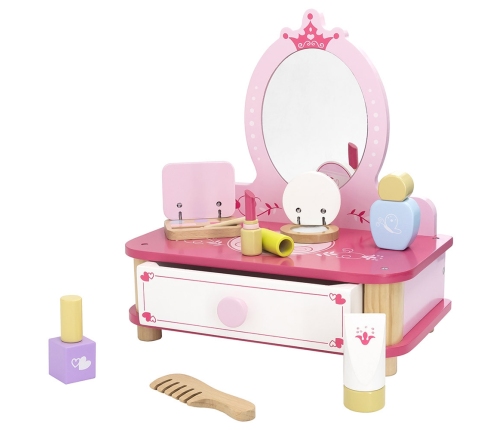 VIGA Drewniana Toaletka Różowa Do Makijażu z Lustrem + Akcesoria