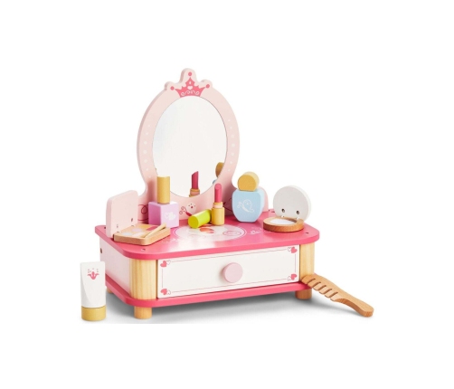 VIGA Drewniana Toaletka Różowa Do Makijażu z Lustrem + Akcesoria